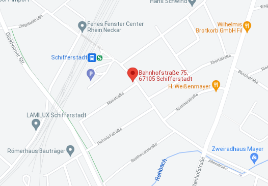 Karte zentriert auf Adresse Bahnhofstraße 75, 67105 Schifferstadt